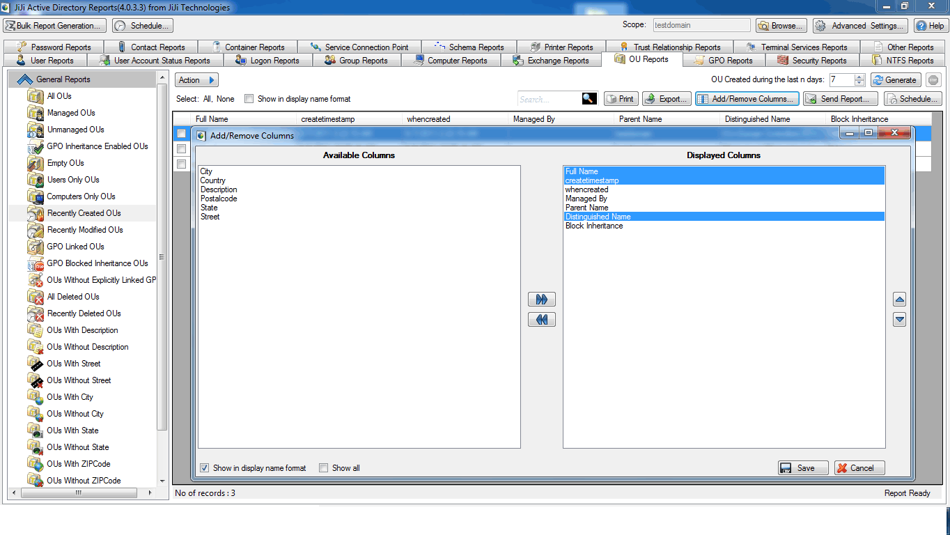 Active Directory Recently Created OU Report